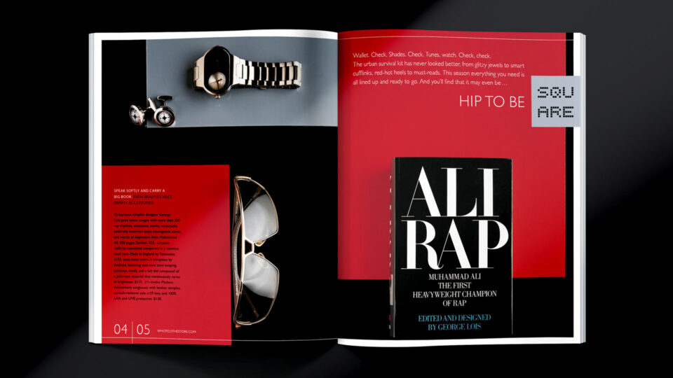 W Hotel WISH magazine, catalog spread featuring urban accessories, created by PlanetFab