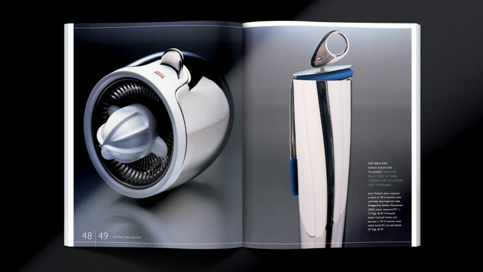 W Hotels WISH catalog spread showcasing modern kitchen appliances, created by PlanetFab