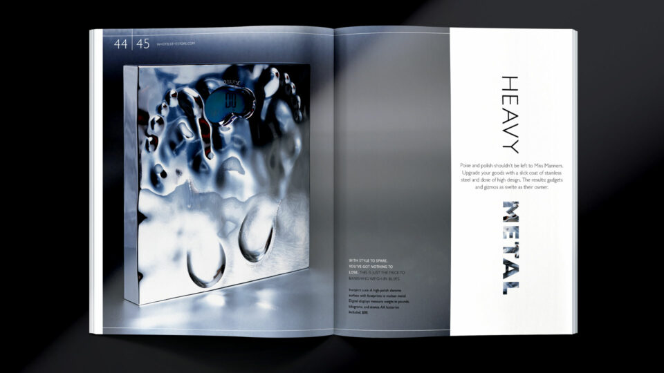 W Hotels WISH catalog spread highlighting metallic art scale, created by PlanetFab