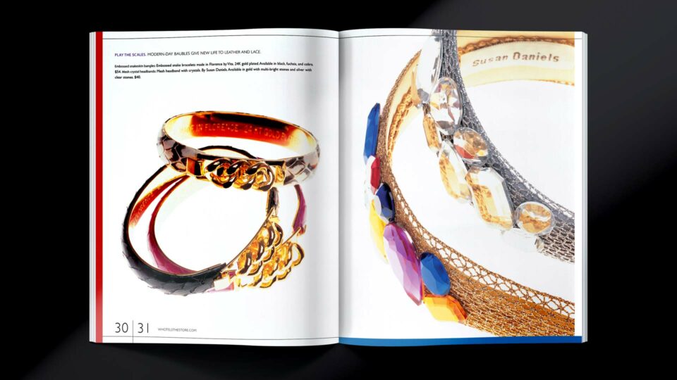 W Hotels WISH Magazine, catalog spread featuring luxury jewelry, created by PlanetFab