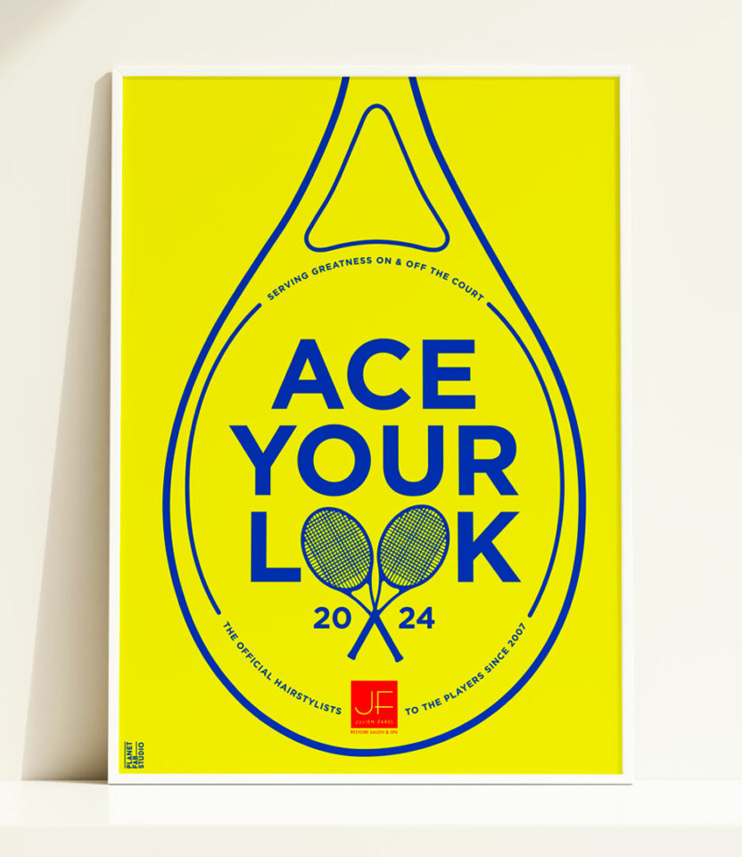 Julien Farel 'Ace Your Look' brand campaign tennis-themed poster for 2024 US Open
