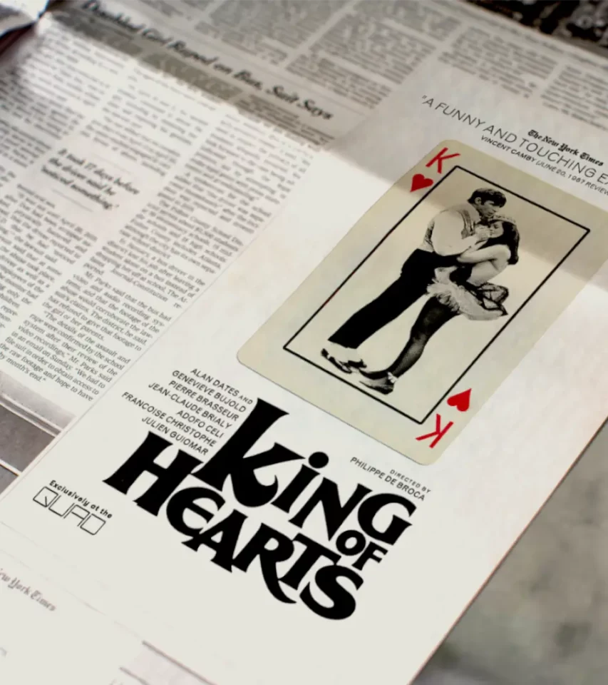 King of Hearts movie newspaper ad. Key Art poster design and campaign by PlanetFab Studio.