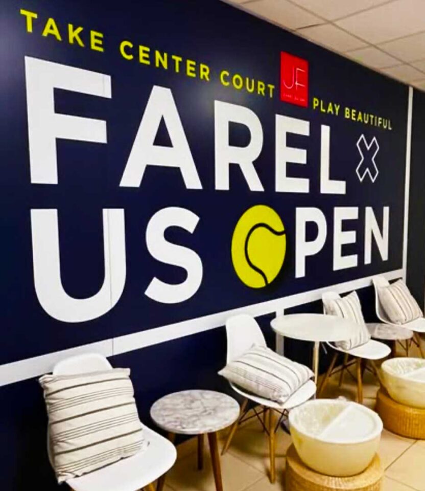 Julien Farel US Open 2025 branding campaign Arthur Ashe Stadium VIP salon
