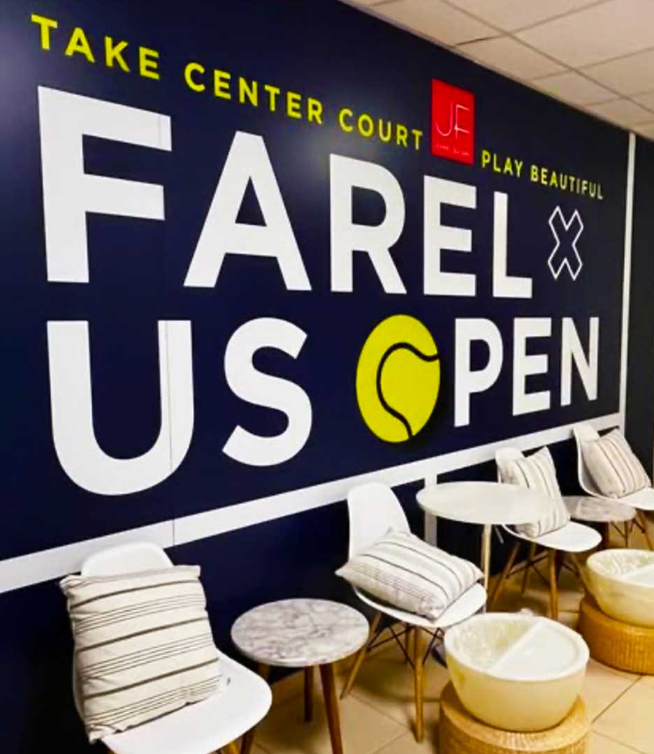 Julien Farel US Open 2025 branding campaign Arthur Ashe Stadium VIP salon