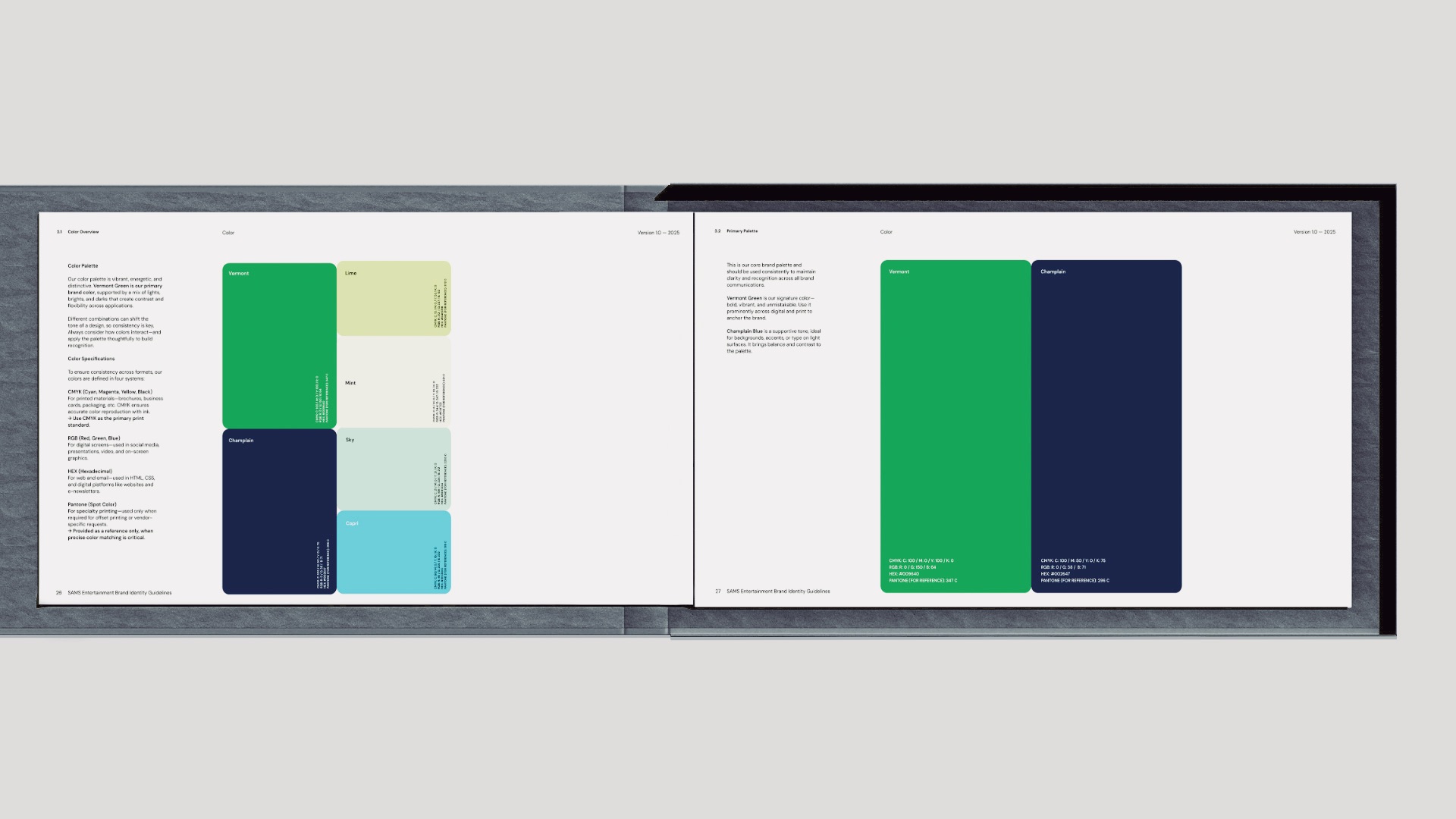 Color palette system from Sams Entertainment Broadway brand guidelines