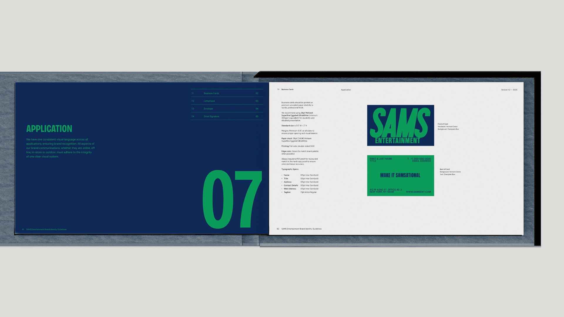 Typography section of Sams Entertainment Broadway brand guidelines