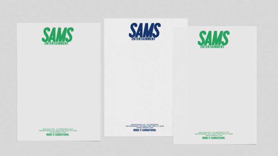 Sams Entertainment letterhead design with logo and contact details