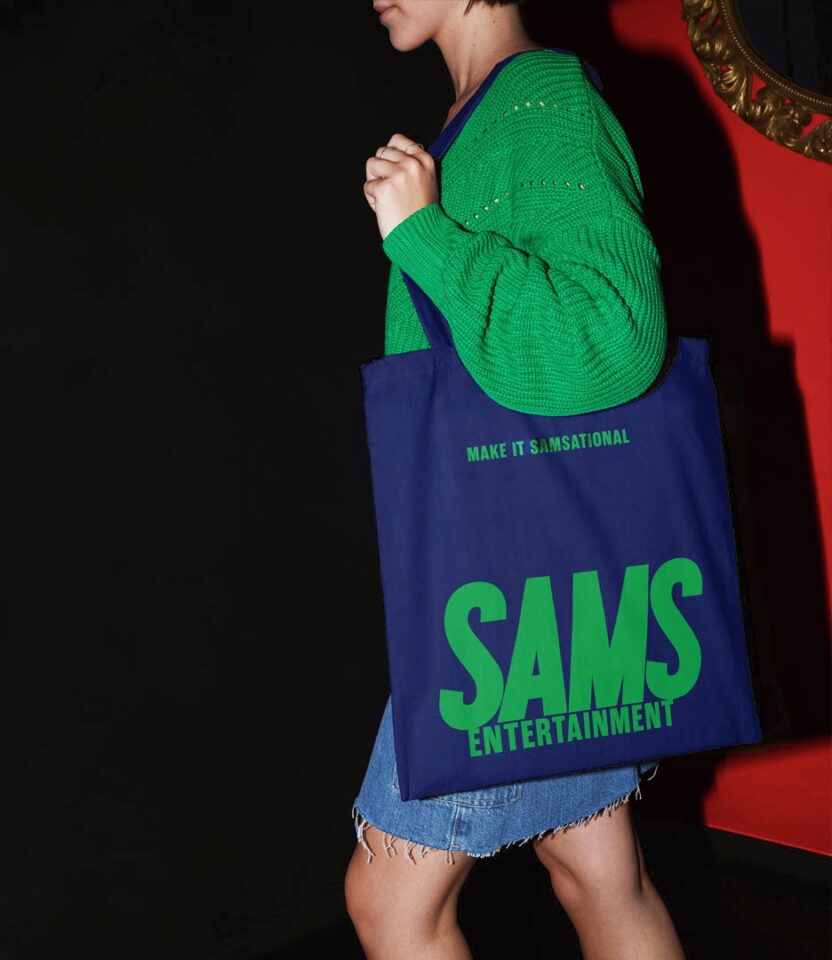 SAMS Entertainment branded tote bag with Make it Samsational tagline designed by PlanetFab