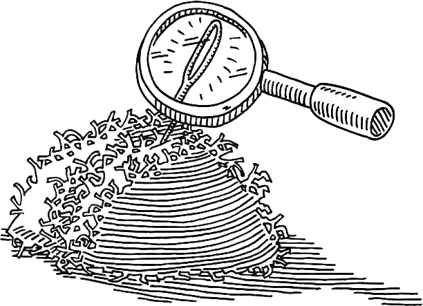 Image of a magnifying glass finding needle in a haystack