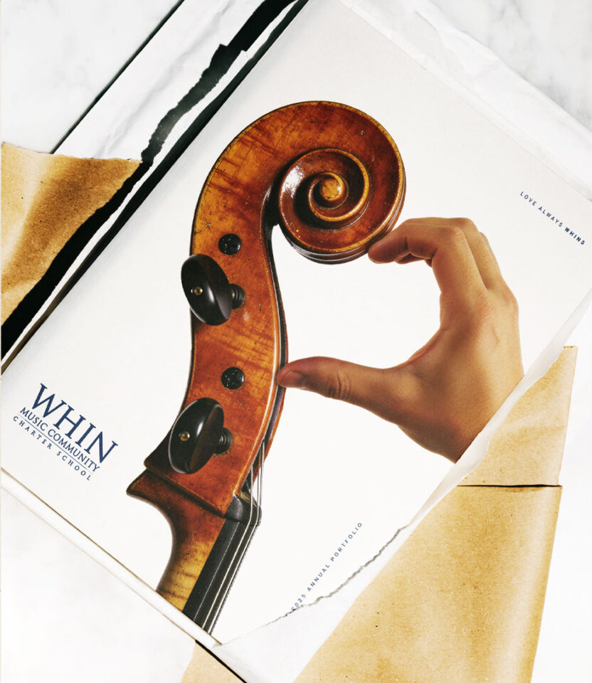 WHIN Music Community Charter School 2024-2025 Annual Portfolio cover detail, designed by Planetfab.