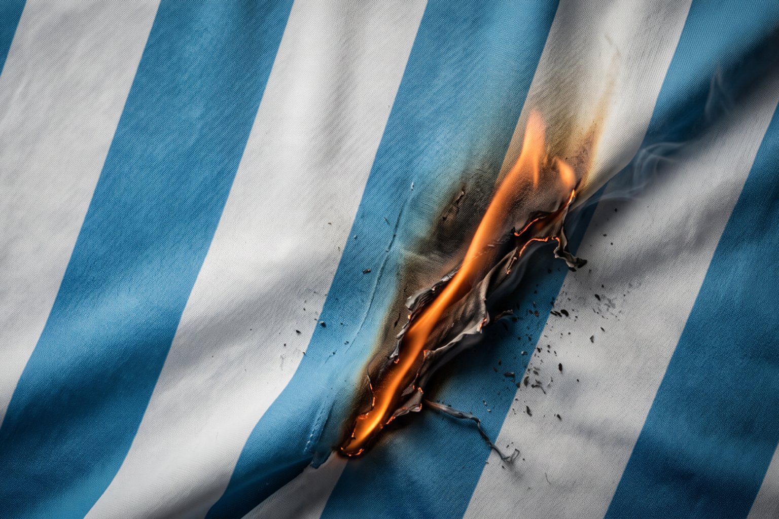 Burning Argentina-style jersey illustrating a sudden shift in brand perception