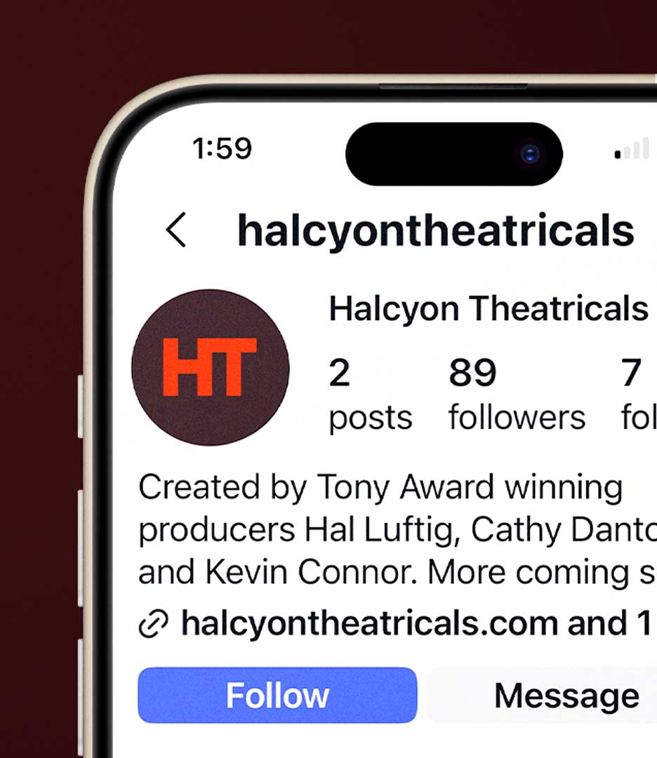 Halcyon Theatricals Instagram profile showing the HT monogram as the profile image and the company’s branded social media presence.